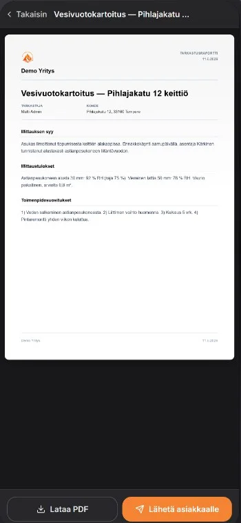 OPS Rapid: valmis PDF-raportti lähetettäväksi